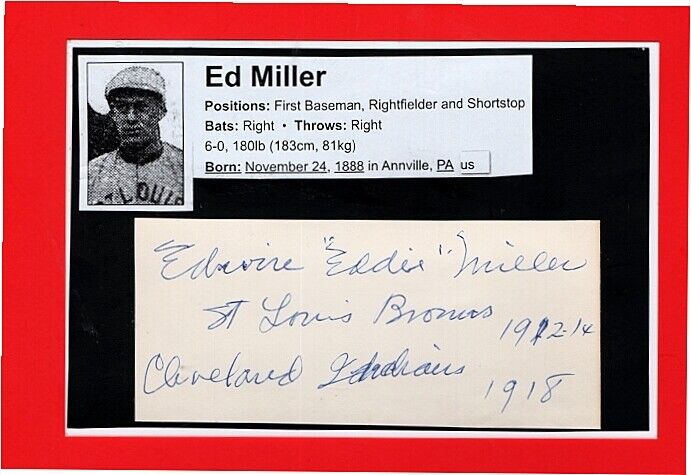 1912 EDDIE MILLER-ST LOUIS BROWNS AUTOGRAPHED CUT W/Photo Poster painting-EX..(d.1980)