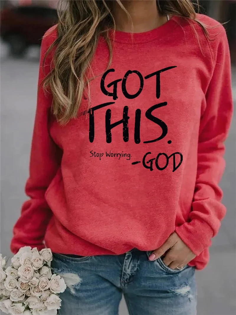 Brownm Print Round Pullover Neck Loose Long Sleeves Sweater