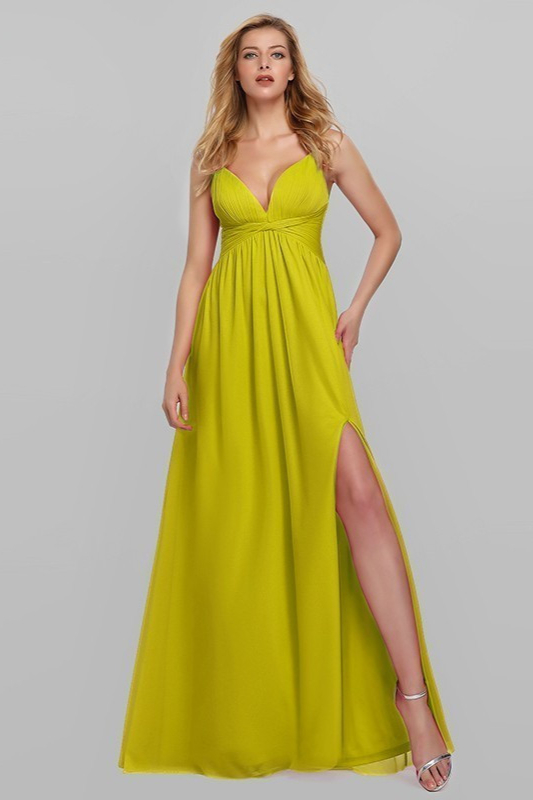 Bellasprom Spaghetti-Stral Split Prom Dress V-Neck Bellasprom