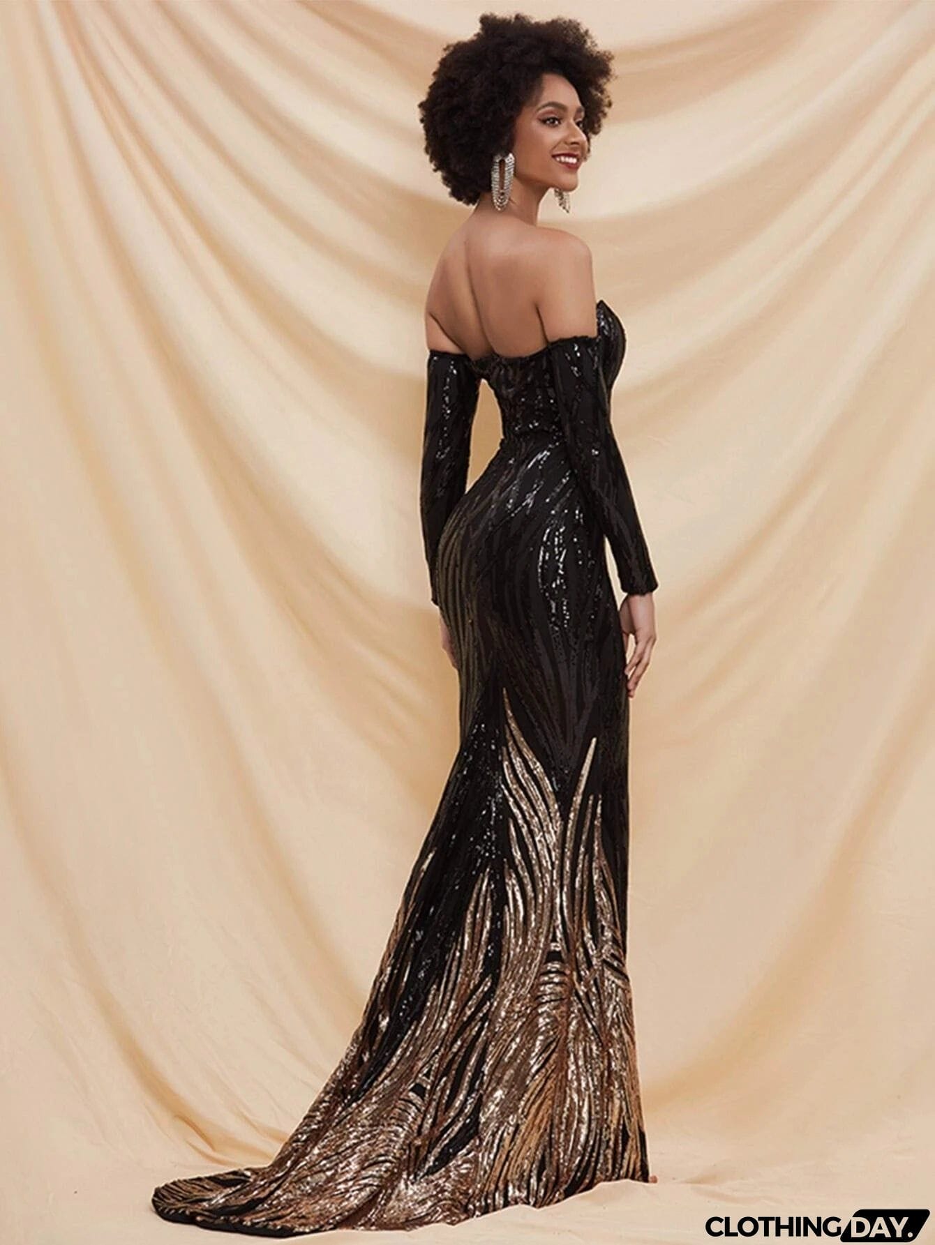 Off Shoulder Sequin Mermaid Prom Dress M0296