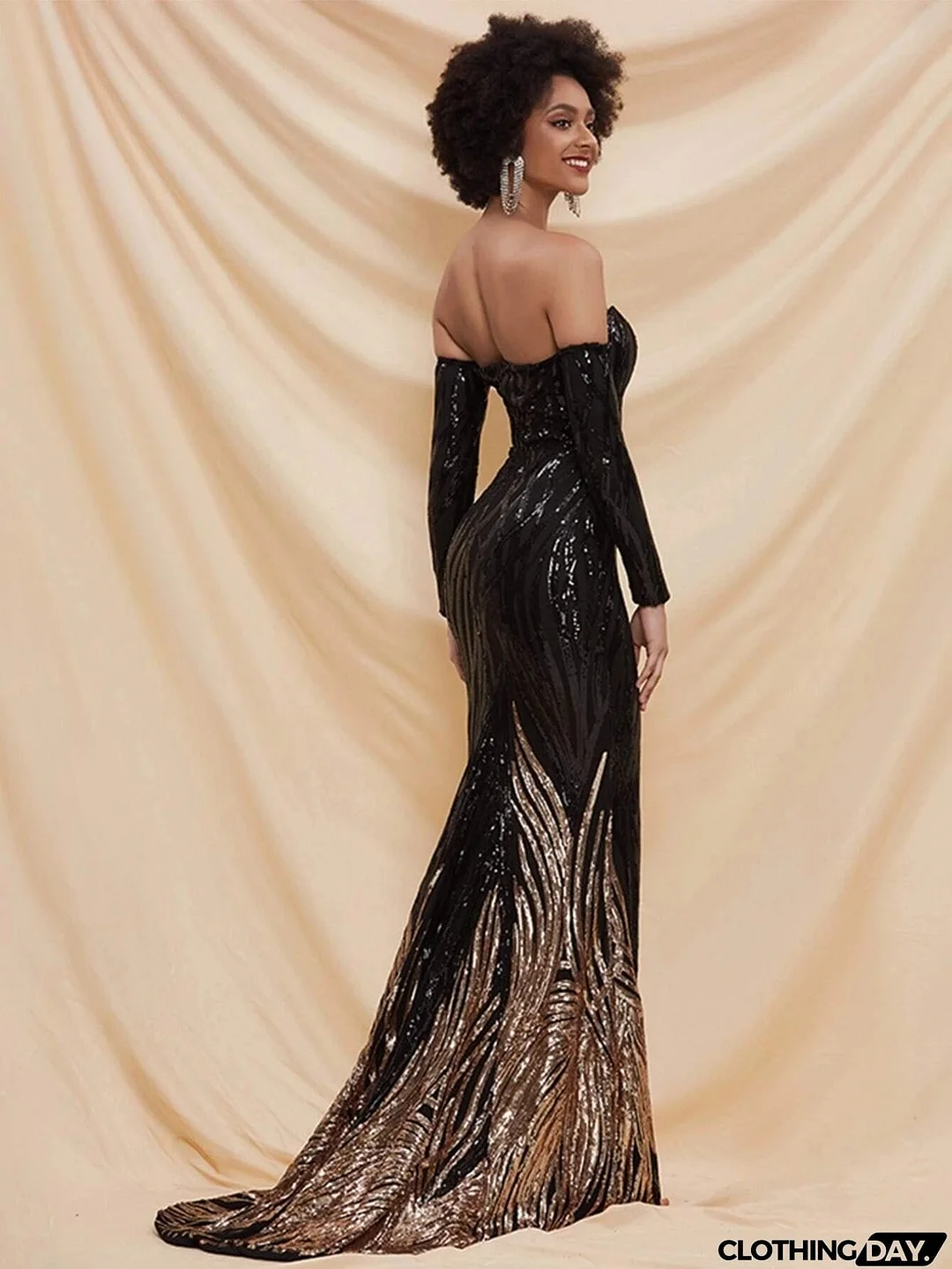 Off Shoulder Sequin Mermaid Prom Dress M0296