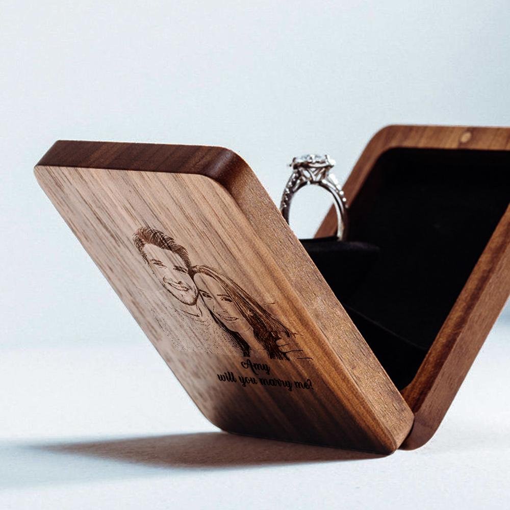 Personalization Jewelry Box Slim Engagement Ring Box Unique Ring Box Wooden Ring Box