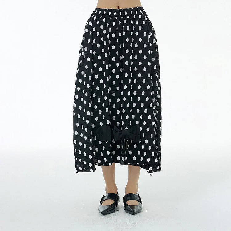 Fashion Contrast Color Polka Dots Splicing Bow Irregular Hem Skirt