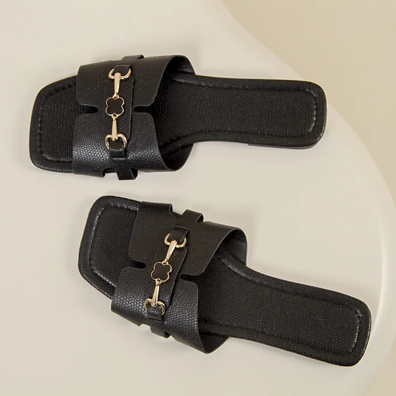 Nigikala Nigikala Code 35-44H Drag Head Flat Bottom Cool Drag Station Metal Buckle Low Heel Design Sense Word-Word Drag