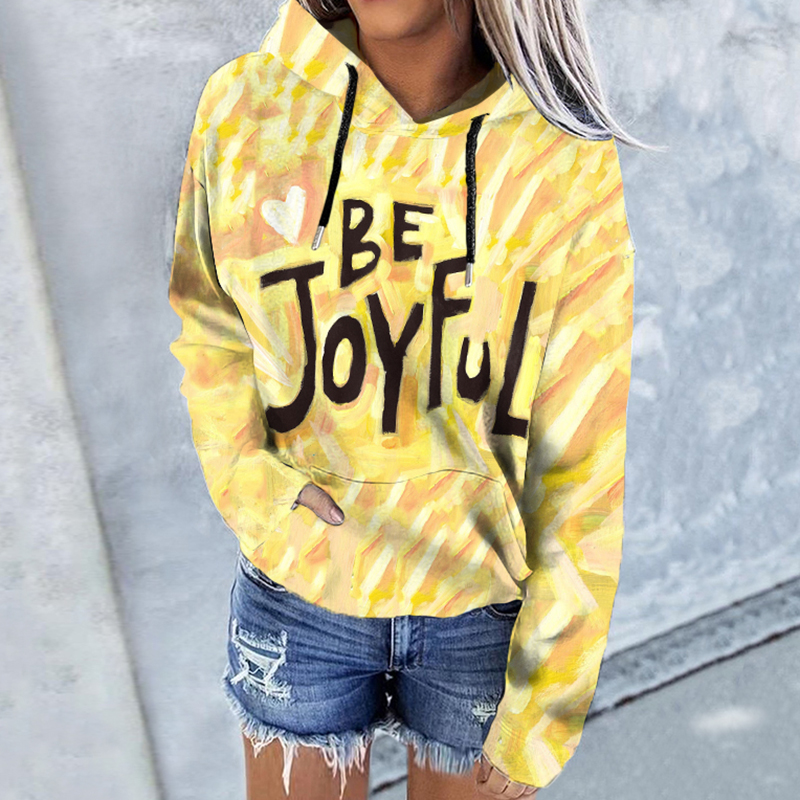 Comstylish Women's Be Joyful Inspirational Slogan Gradient Hoodie