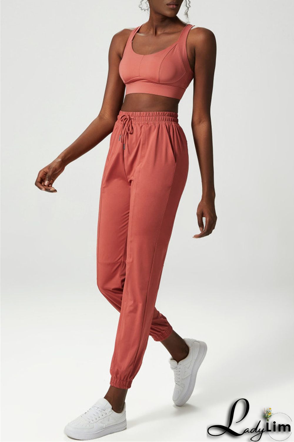 Apricot Casual Sportswear Solid Patchwork Regular High Waist Trousers