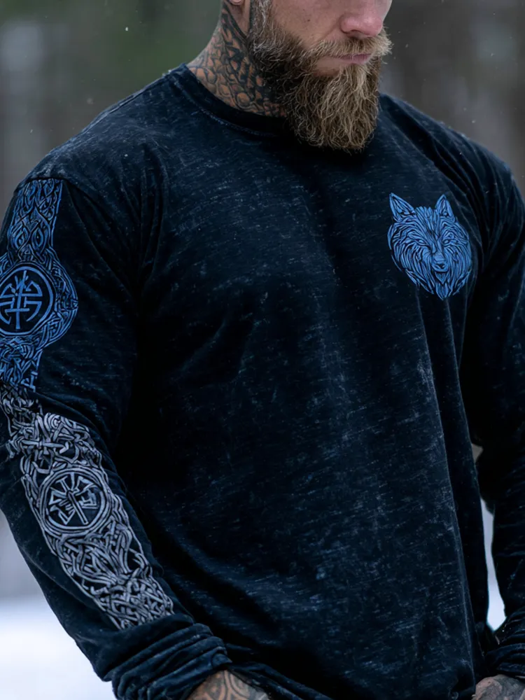 Vintage Viking Style Simple Casual Men's Round Neck Sweatshirt