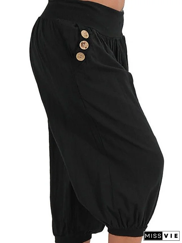 Women's Plus Size Harem Capri Shorts Solid Color Sporty Casual Casual Daily Natural Calf-length Spring Fall Green Blue