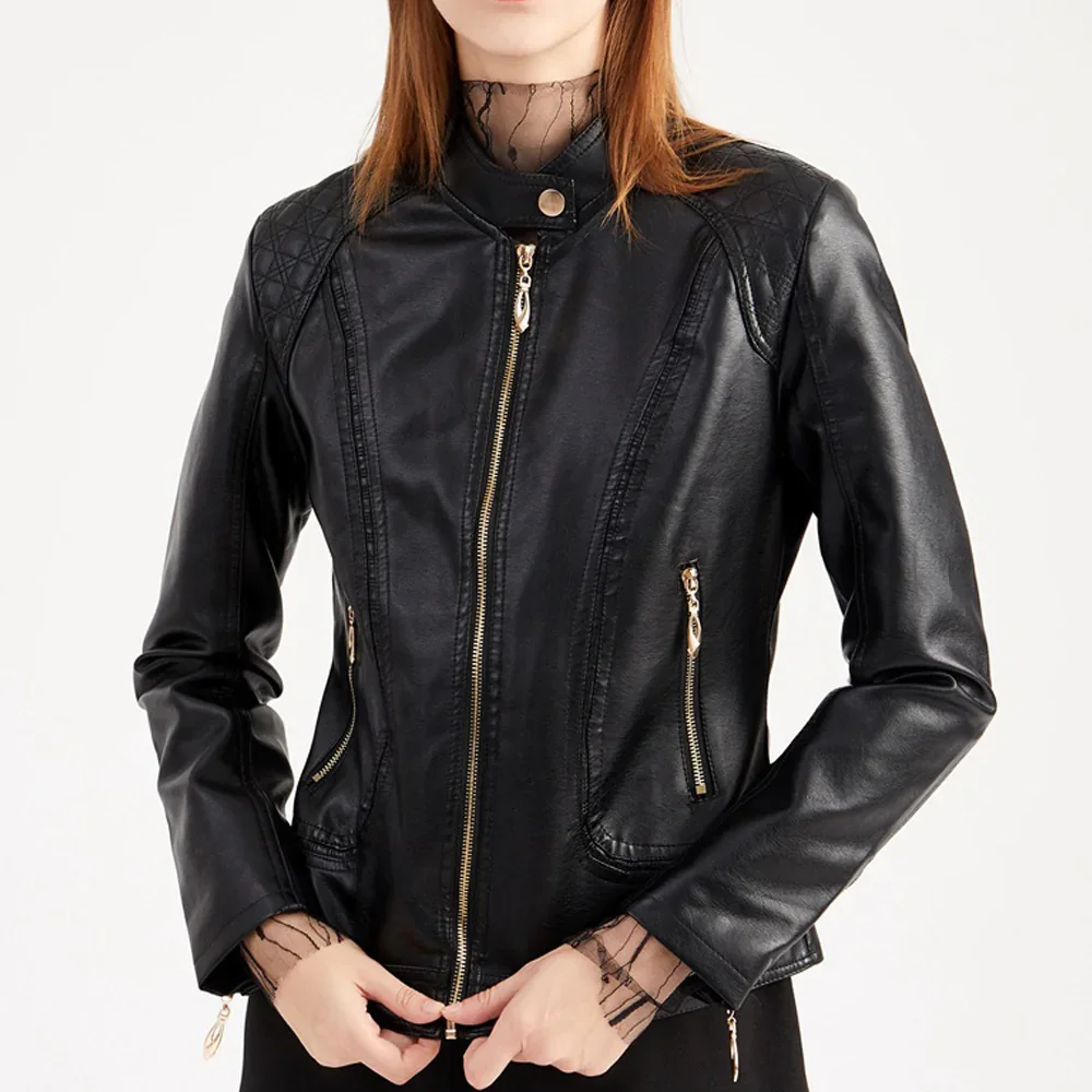 Leather Slim Collar Jacket For Women