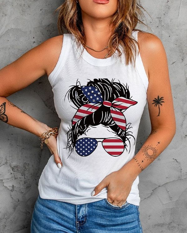 White Portrait Flag Pattern Tank Top