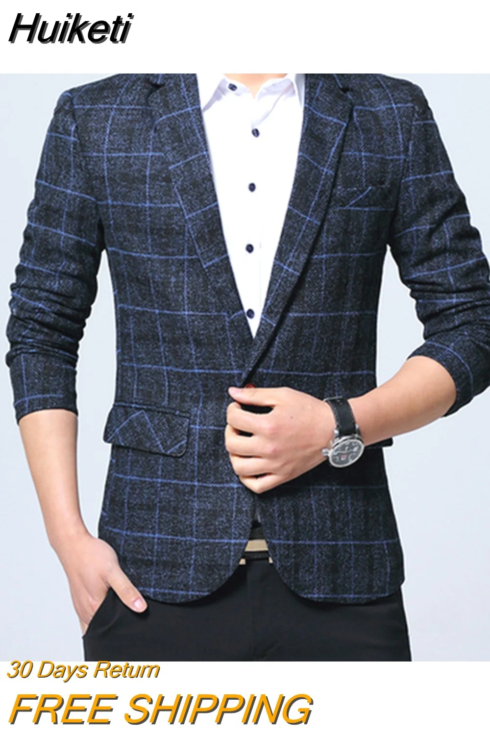 Huiketi Mens Blazers Slim Fit Suits for Men Business Formal Blazer Mens Wedding Suit Jackets Male Fashion Plaid Mens Blazer Jacket