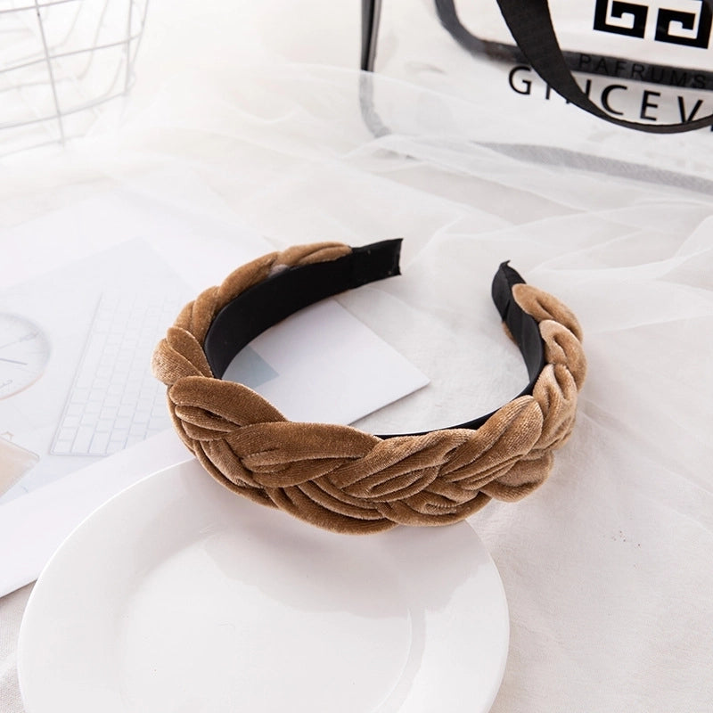 Europe And The United States Net Red Golden Velvet Braided Headband Woven Temperament Simple Knotted Headband Hair Accessories Manufacturers