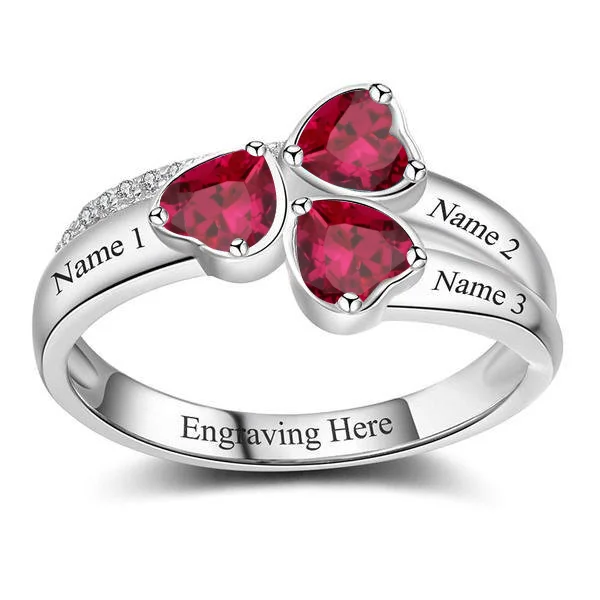 Dainty Ruby Ring Personalized 3 Birthstones Names Promise Ring Gift for Mother Wife
