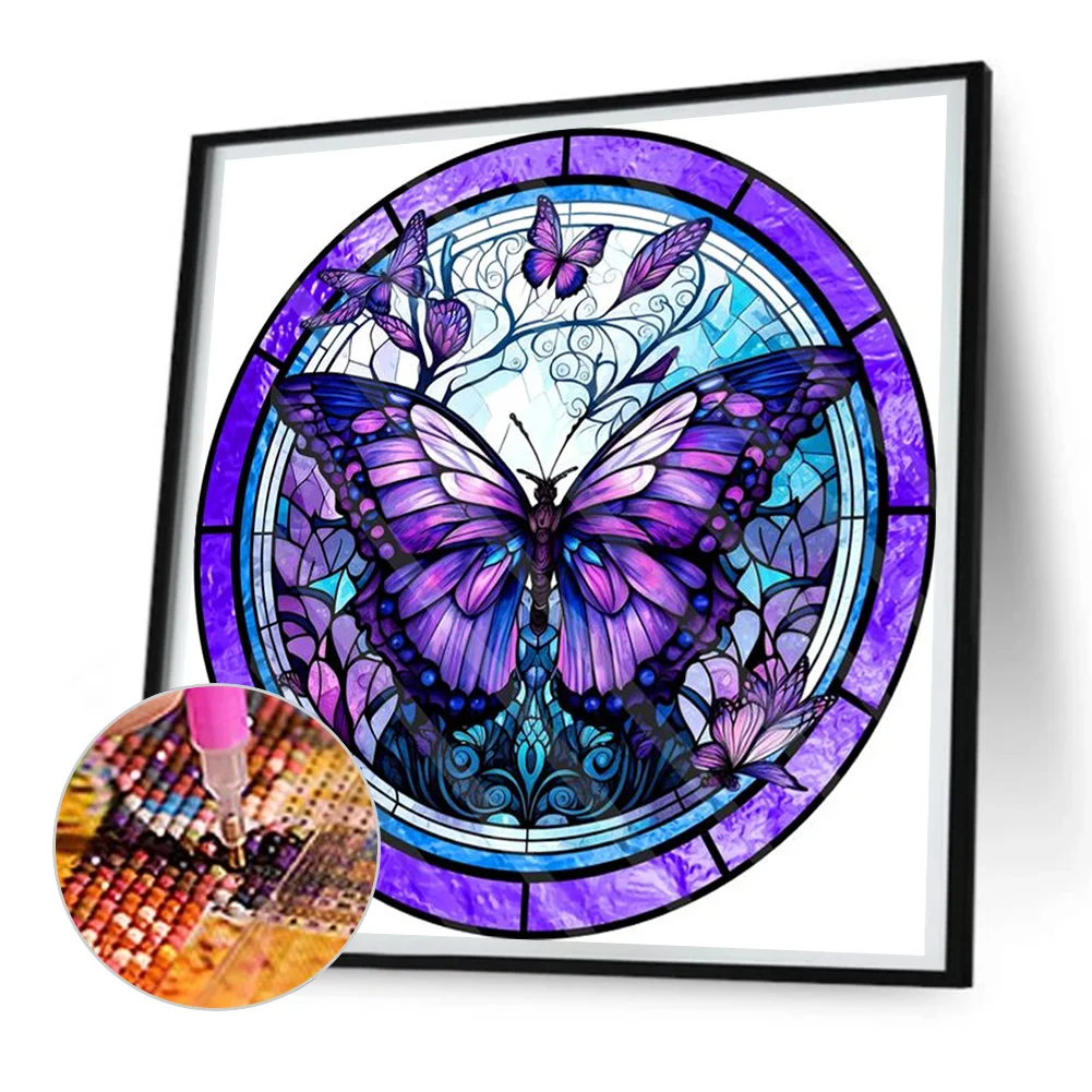 Diamond Painting - Full Round Drill - Stained Glass Butterfly(30*30cm)