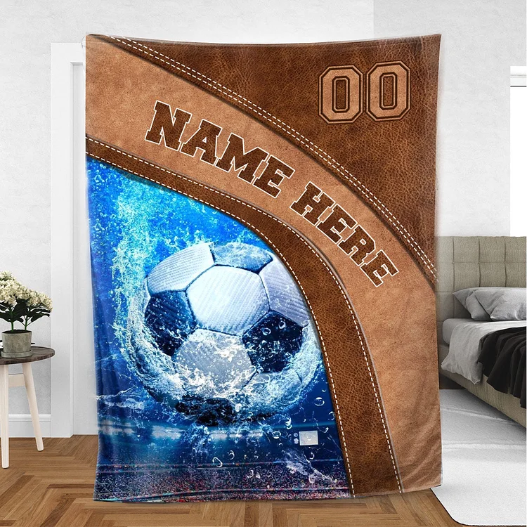 Personalized Soccer Blanket, Soccer Ball Sport Lover Gift Sherpa Fleece Blanket | BKKid554