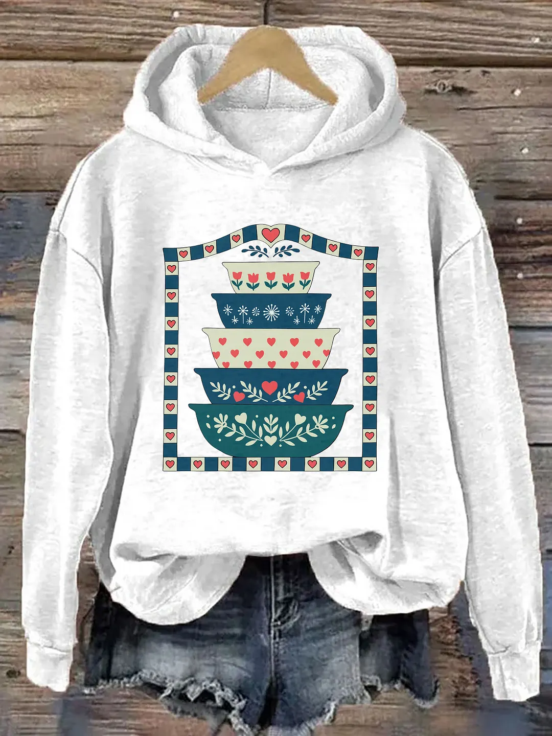 Grandma's Closet Floral Stacked Bowls Hoodie