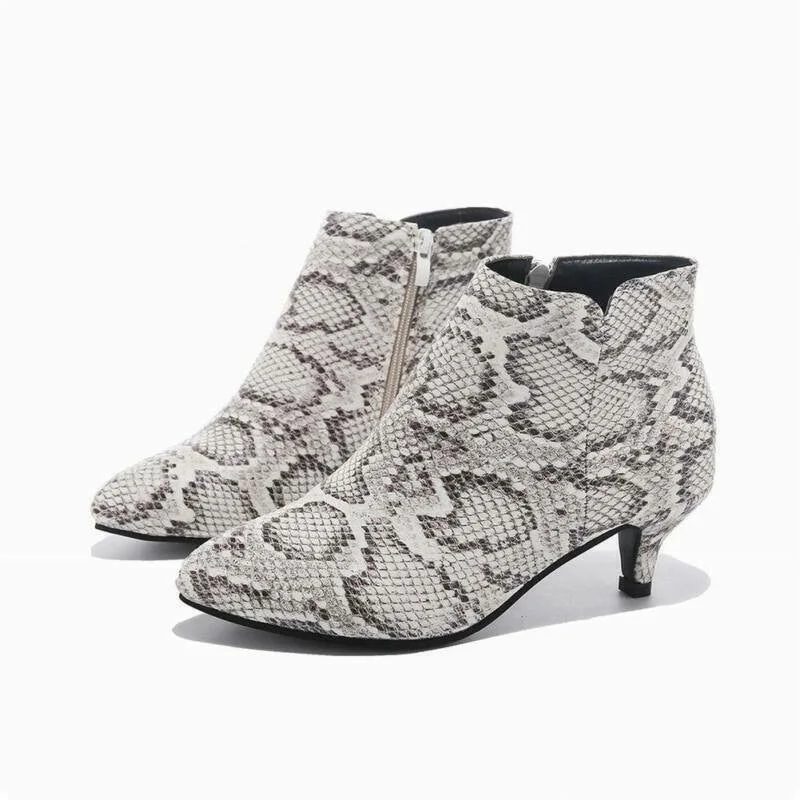 Women Suede Ankle Boot Mid Stiletto Heel Side Zip Pointed Toe Party Work Outdoor Shoe Fine Heel Leopard Print Fashion