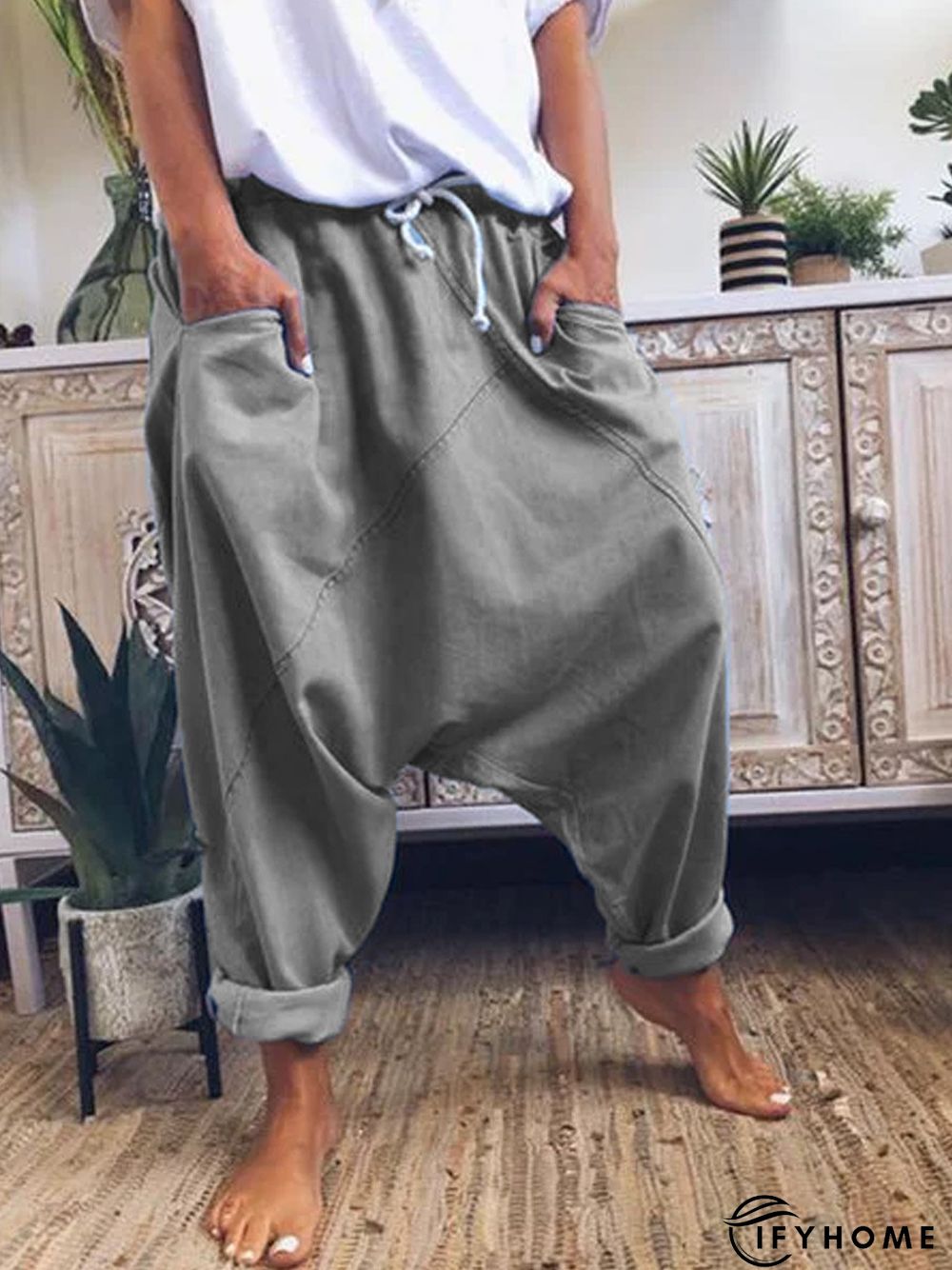 Cotton-Blend Patchwork Vintage Sports Pants | IFYHOME