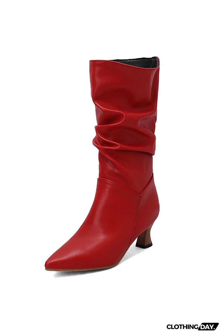 Pointed Toe Pleated Knee High Boots