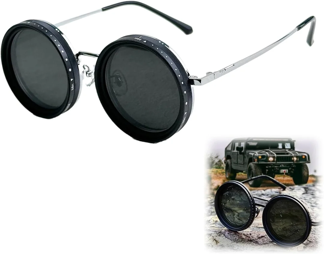 Adjustable Tint Sunglasses, Tint Adjustable Sunglasses, 1-9 Gears Rounded Polarized Glasses with Nd Filter Lenses Technology