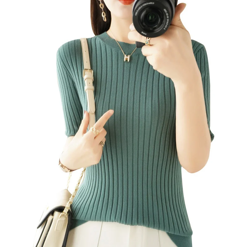 Churchf Churchf Collar Pit Bottom Shirt Women's New Slim Sweater Short Versatile Casual Sweater