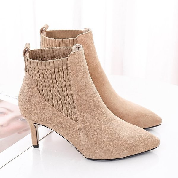 Women's 2019 Fall/Winter Pointed High Heels Suede Low-Cut Ankle Fashion Boots - Life is Beautiful for You - SheChoic