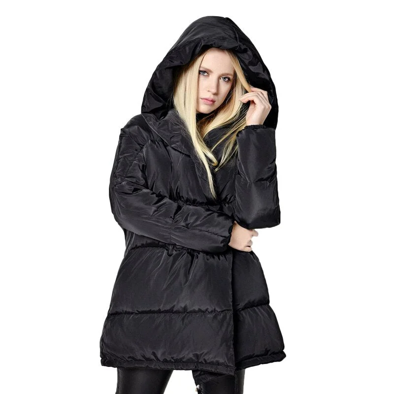 FTLZZ Winter Women Jackets 90% White Duck Down Parkas Loose Plus Size Hooded Coats Medium Long Warm Casual Pink Snow Outwear