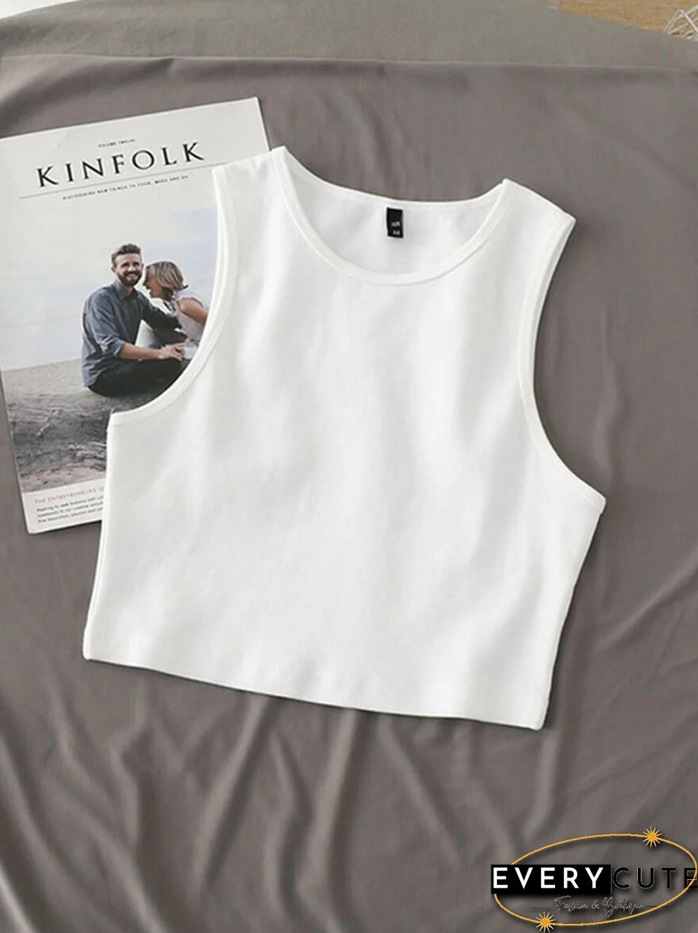 Summer New Ladies Retro Crop Top High Waist Slimming Stretch Slim Short Sleeveless Bottoming Top