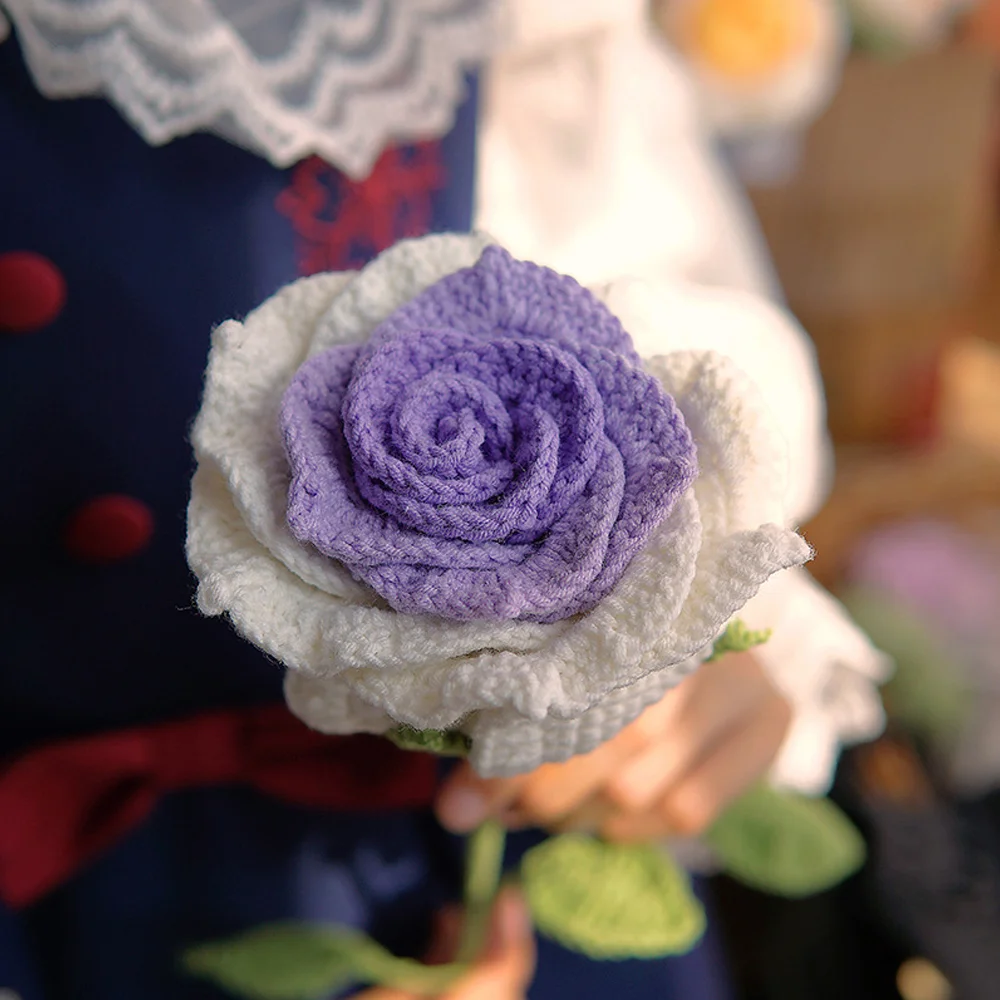 Handmade crochet wool weaving gradient rose home decoration simulation flower