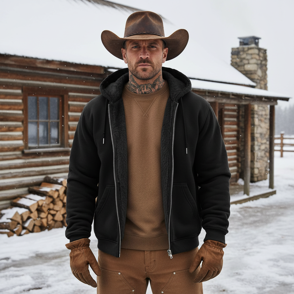 Men's Vintage Fleece Pocket Full Zip Long Sleeve Hoodie Jacket