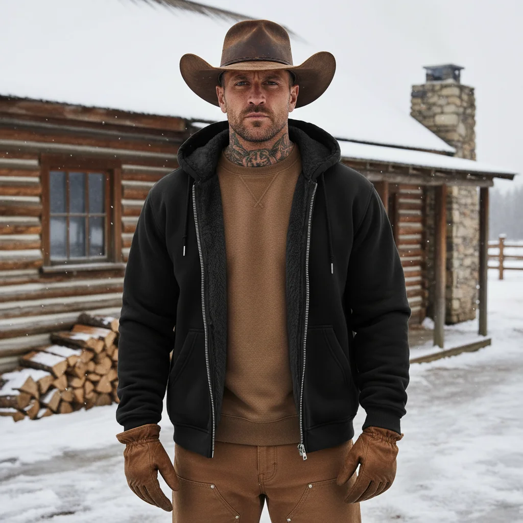 Men's Vintage Fleece Pocket Full Zip Long Sleeve Hoodie Jacket