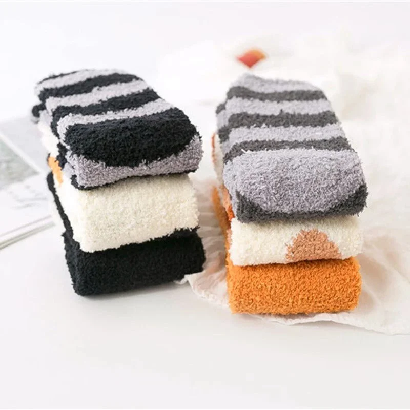 3 Pairs of Warm Cat Socks Fluffy Socks Soft Cat Paw Socks Cozy Socks Winter Plush Slipper Socks for Women
