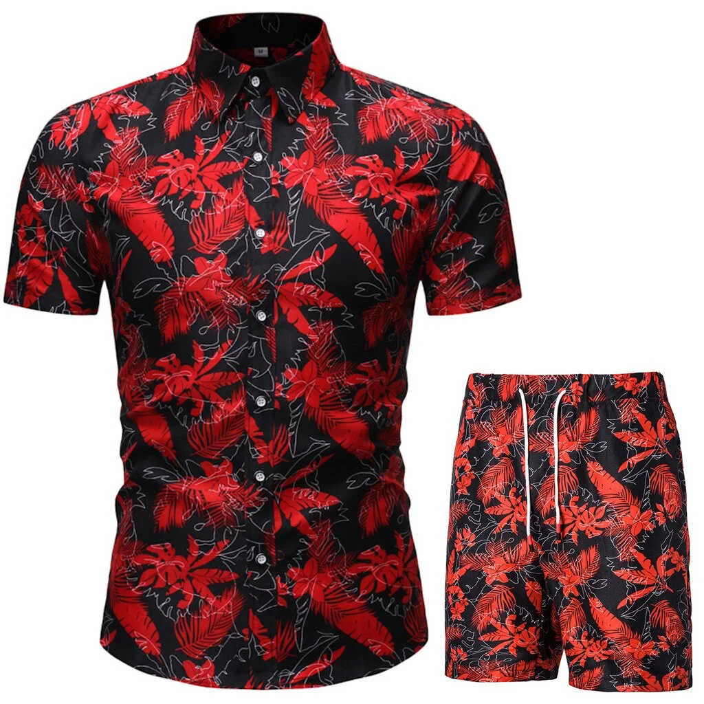 2021 Summer New Men's Casual Suit Korean Slim Short Sleeve Shirt Shorts Mens Beach Suit 2 Piece Set