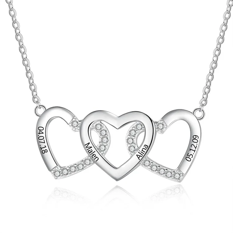 Intertwined Heart Necklace Engraved 4 Names Gift For Her