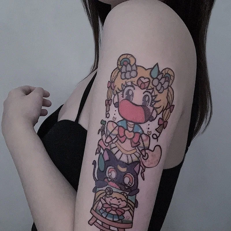 Japanese Cartoon Tattoo Stickers Female Anime Waterproof Cute Sexy Fashion Art Fake Tattoos Lasting Flower Arm Temporary Tattoos