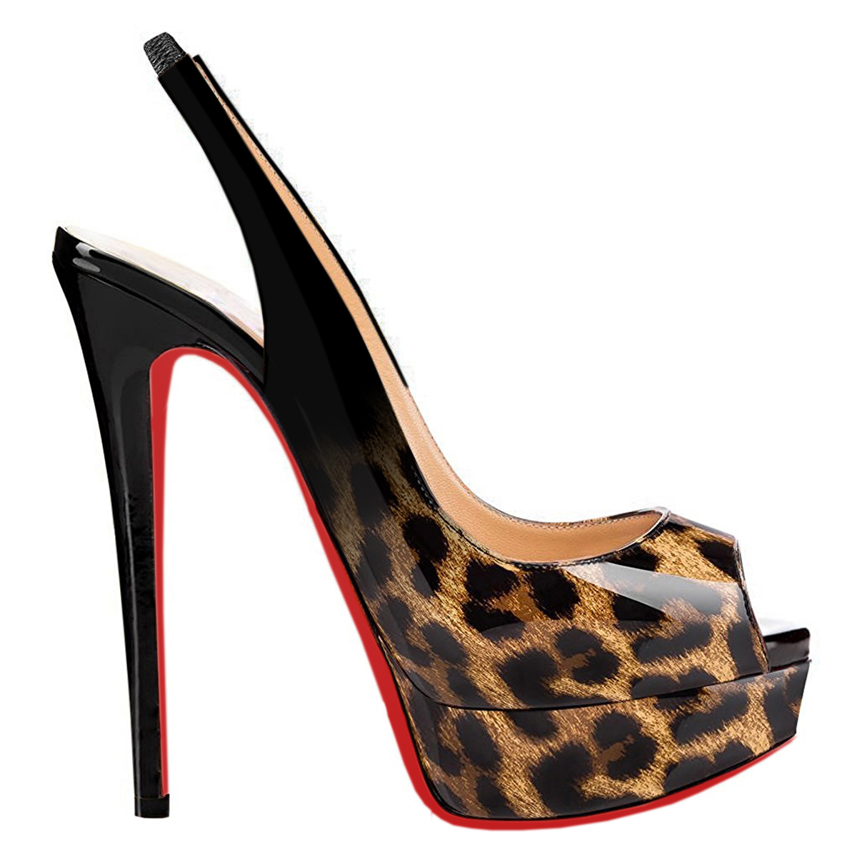 150mm Slingback Sandals Platforms Sky High Party Gradient Color Black Leopard Pumps-vocosishoes