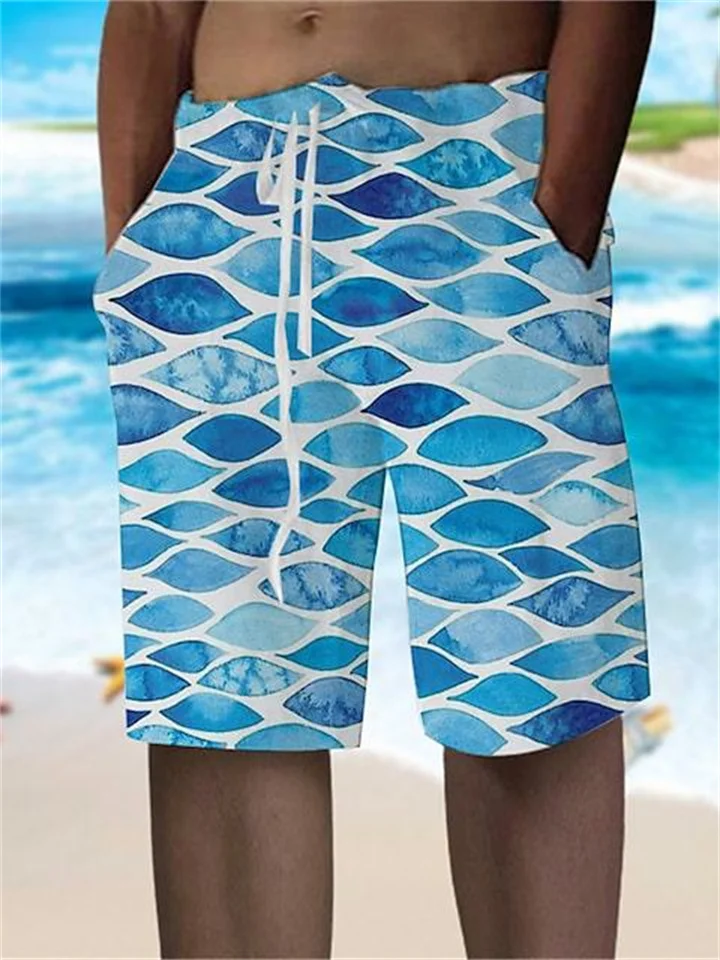 Men's Beach Pants Loose Large Size Blue Shorts Printed Shorts Summer Casual-Cosfine