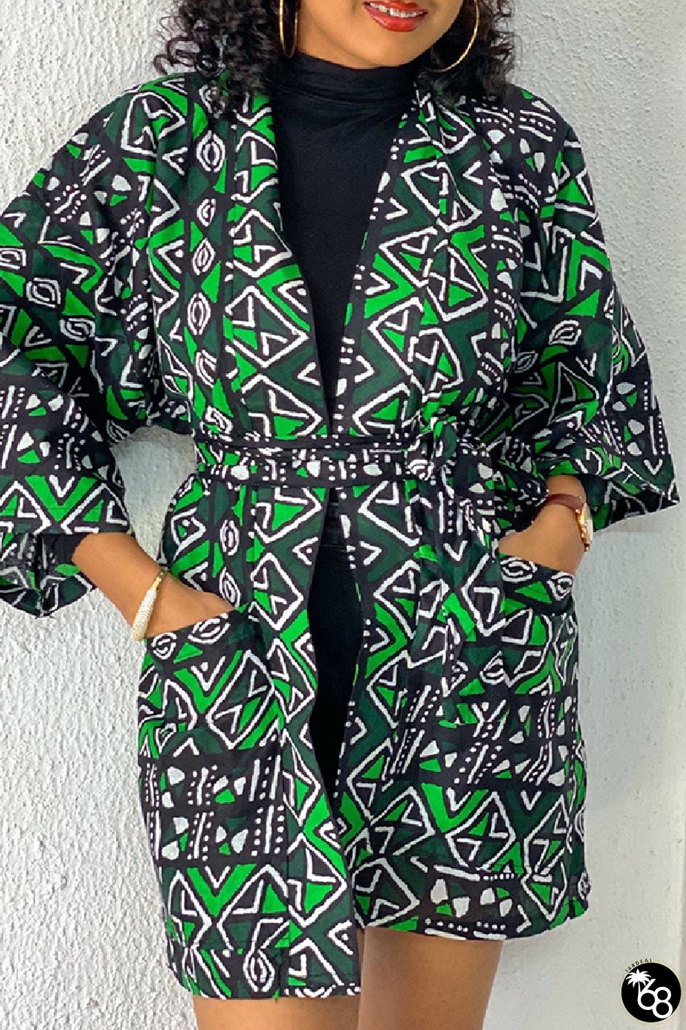 Casual Print With Belt Outerwear | 168DEAL