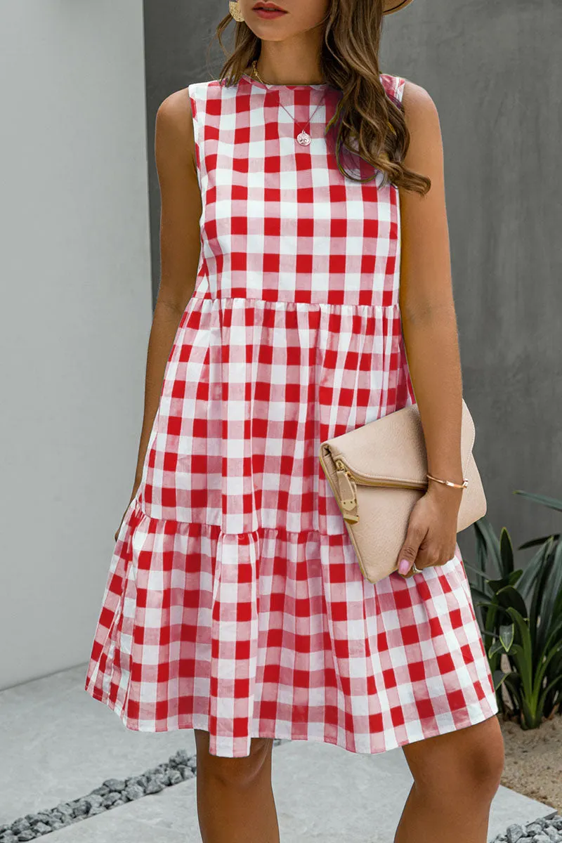 Fashion Street Plaid O Neck Princess Midi Dresses(3 Colors)