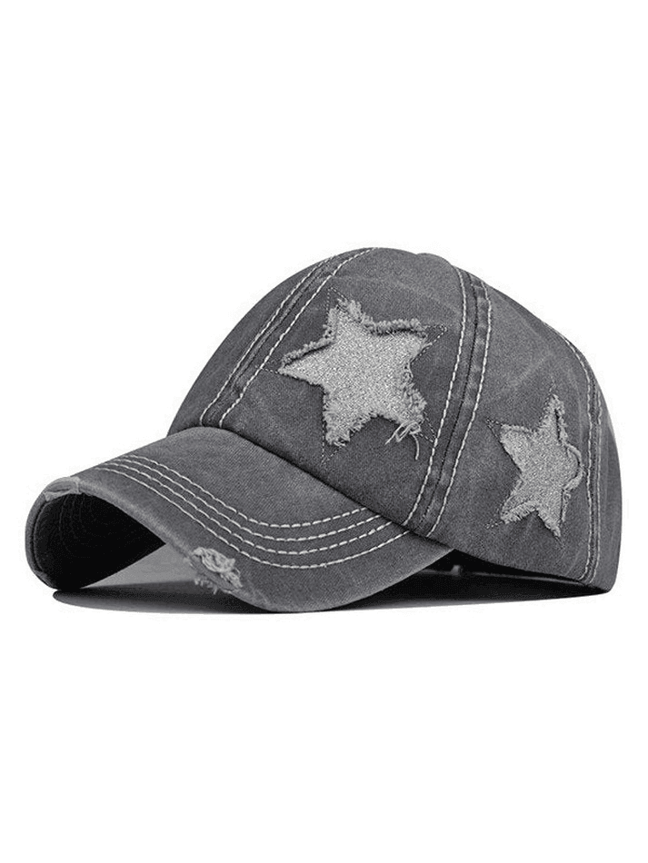 Brownm Distressed Wash Sequin Star Baseball Cap