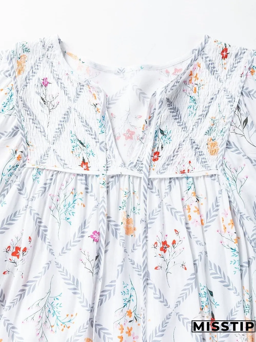Bohemian White Floral Mini Dress with Puff Sleeves