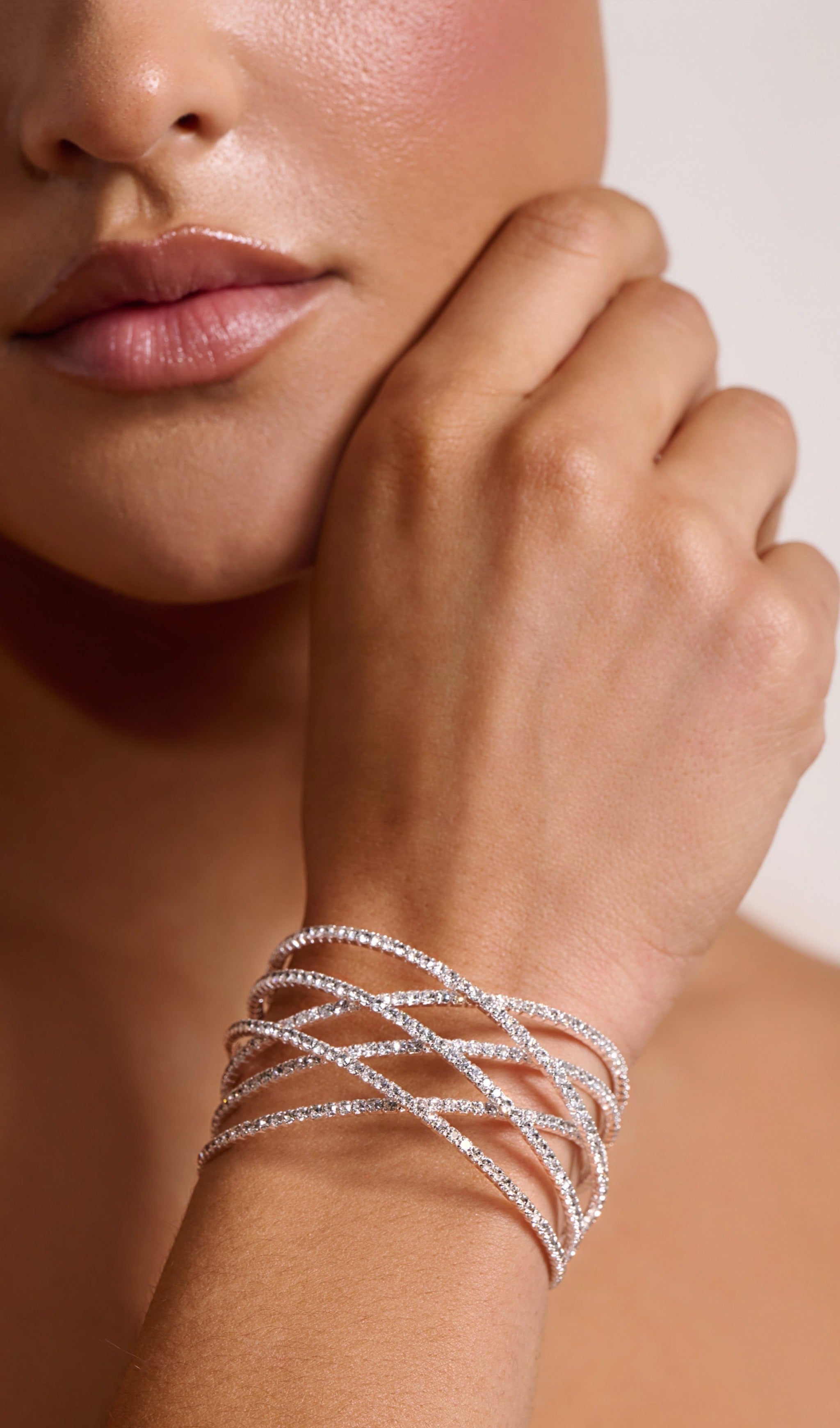 Silver Diamante Layered Cuff Bracelet
