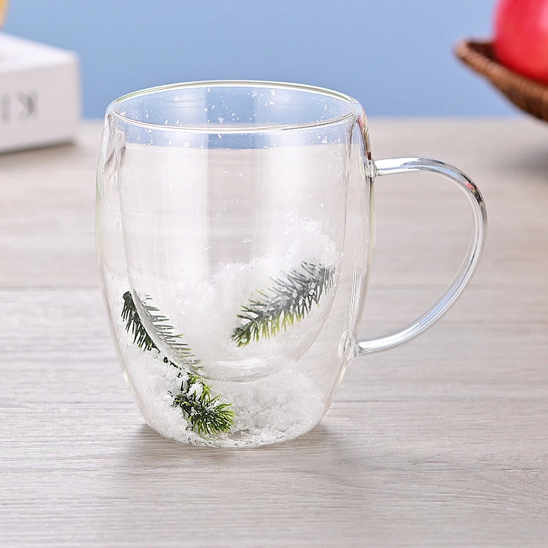 Double-layer Glass Quicksand Flower Cup Borosilicate Glass Double-layer Cup Breakfast Milk Coffee Cup Household Drinking Cup