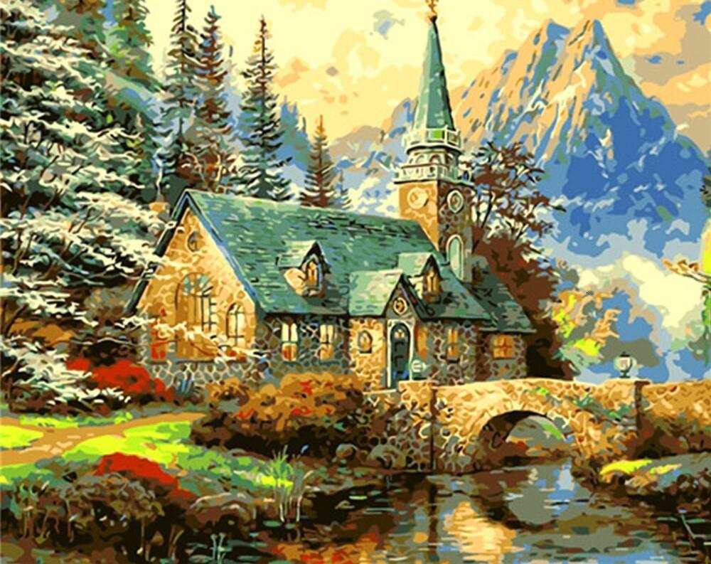 

Church on Mountain and River – Paint By Numbers - 40*50CM, 501 Original