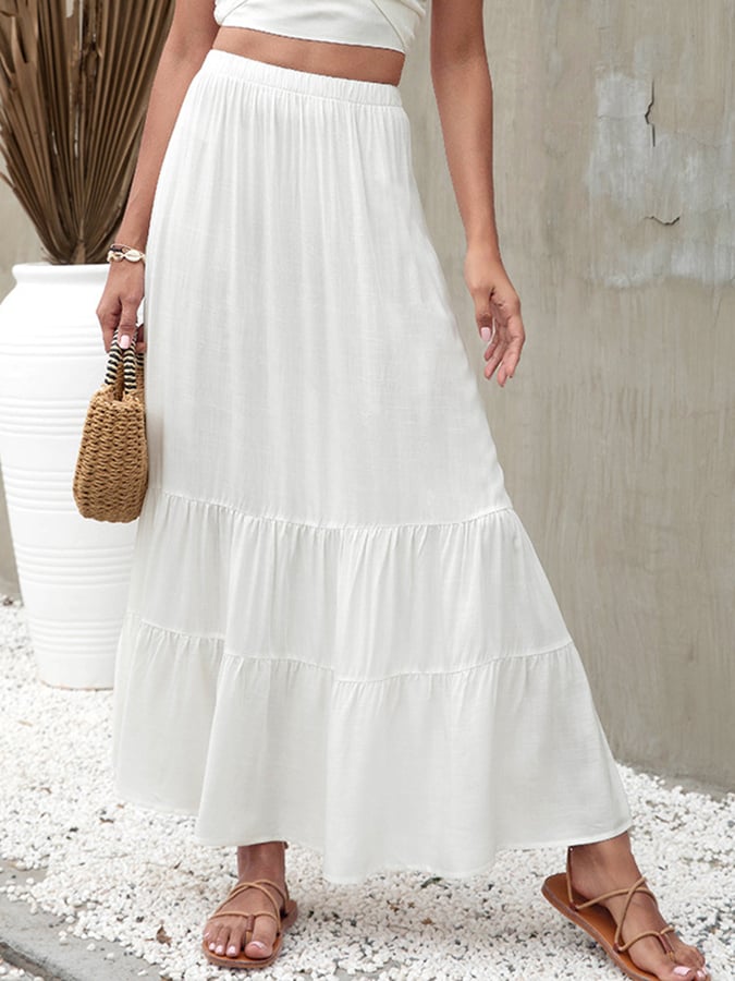 Beach Solid Color Ruffled Skirt
