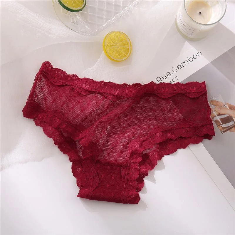 Lace Panties Sexy Underwear Women Briefs Pantys Female Underpants Perspective Panties Girls Intimates Lingerie Solid Color M-XL