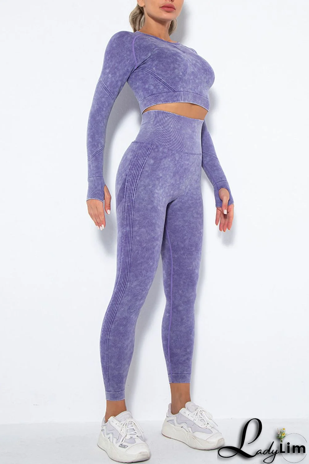 Purple Casual Sportswear Print Split Joint O Neck Long Sleeve Two Pieces