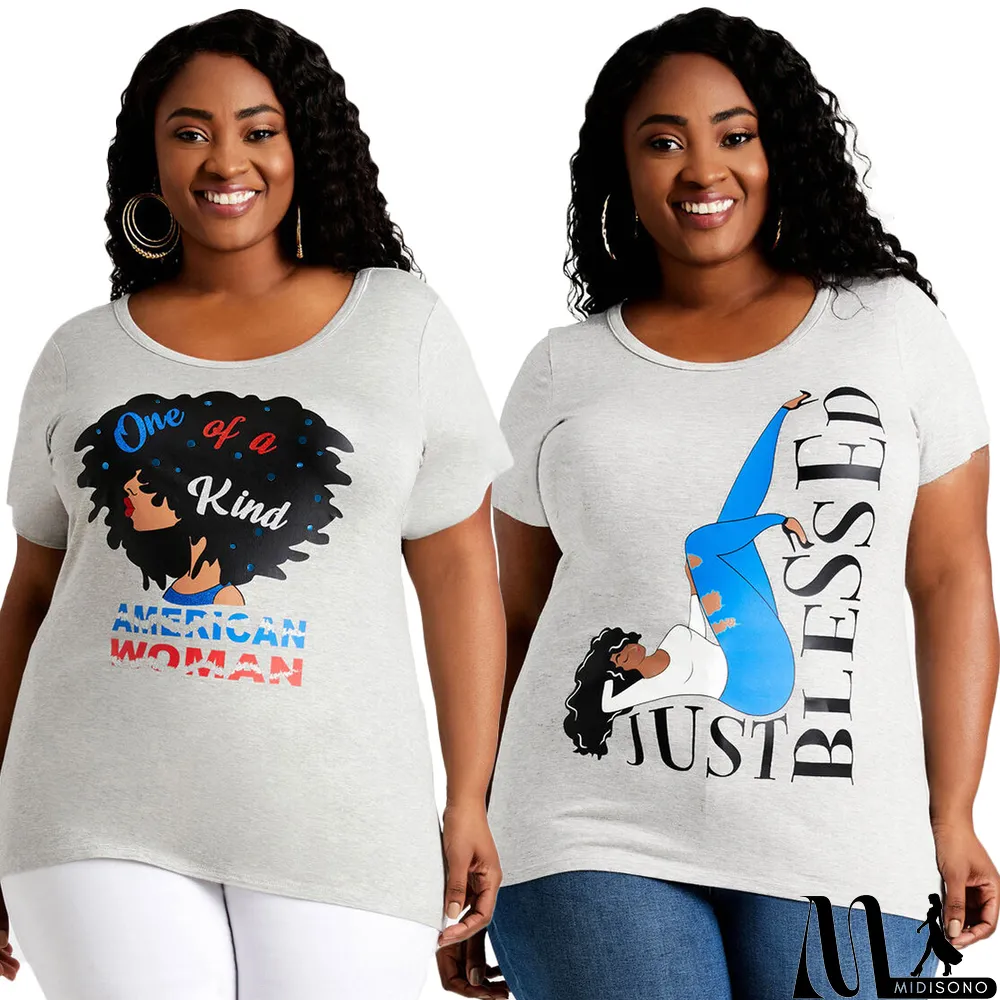 MidiSono - Plus Size Casual Printed Short Sleeve O Neck T Shirt