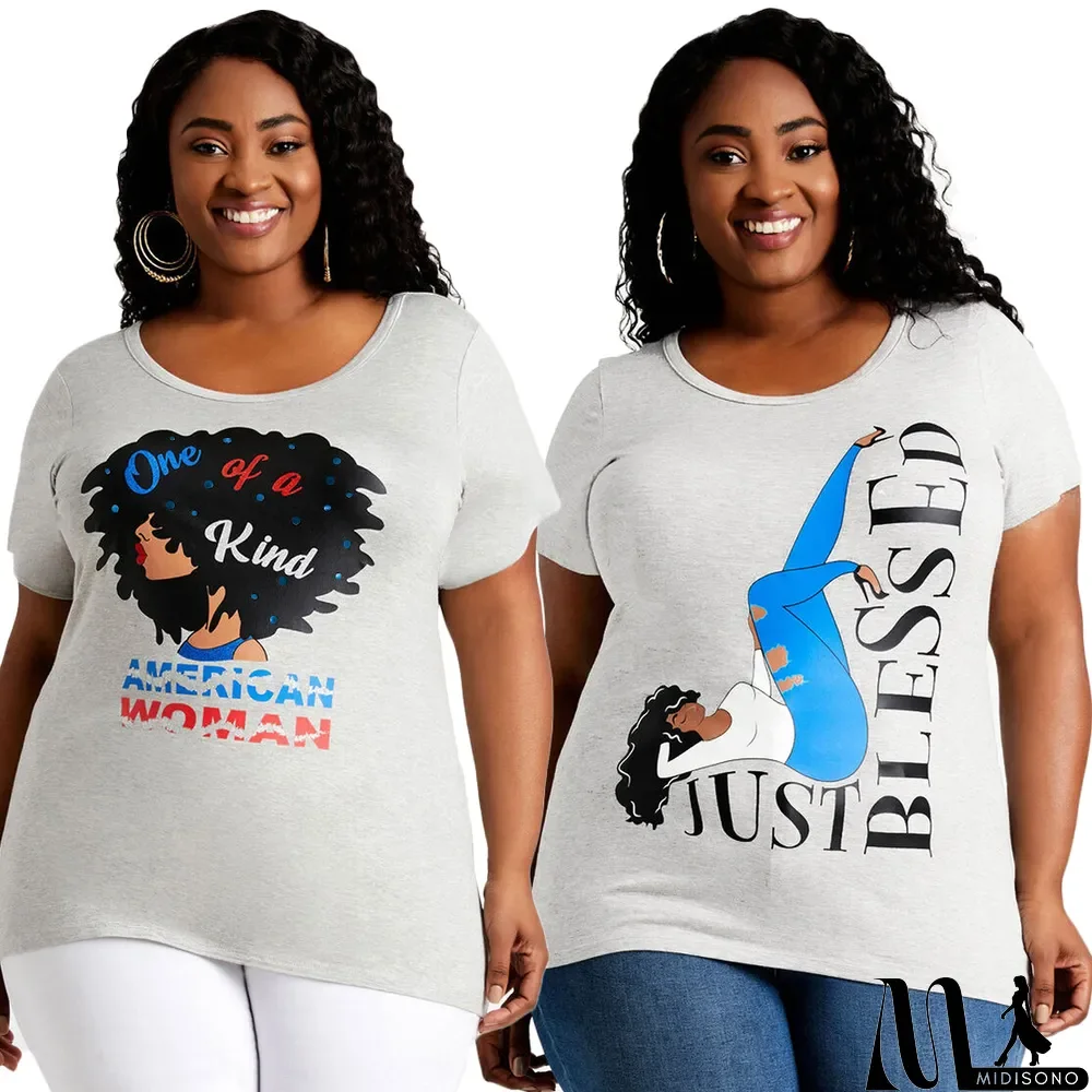 MidiSono - Plus Size Casual Printed Short Sleeve O Neck T Shirt