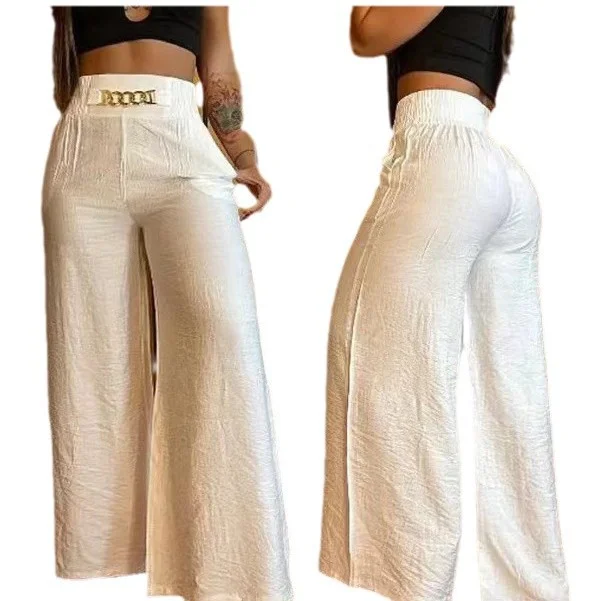 Wongn Wongn Solid Color Wide Leg High Waist Trousers Loose Show Thin Metal Bell-Bottom Trousers Can Be Colored